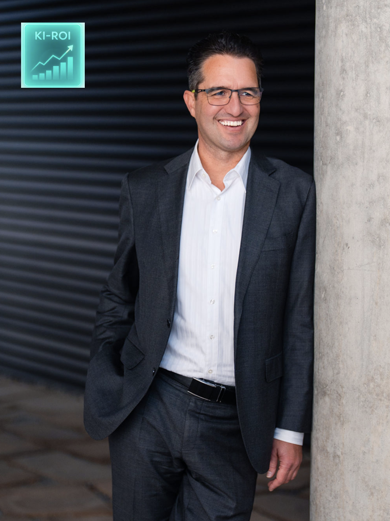 Mittelstandsentscheider mit KI-ROI Grafik